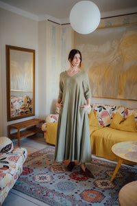 ANNA DRESS IN OLIVE GREEN LINEN