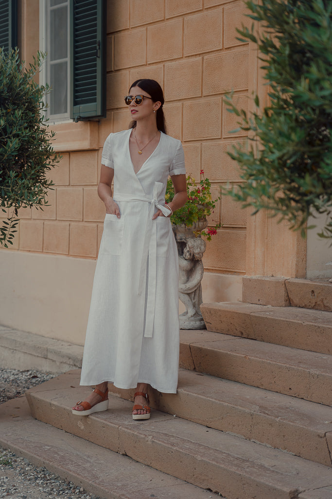 PAULINE MAXI DRESS IN WHITE LINEN LUXE HAPSAL PAULINE MAXI DRESS IN WHITE LINEN LUXE HAPSAL
