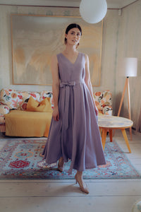 ANITA DRESS IN LILAC LINEN