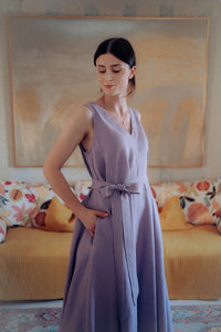 ANITA DRESS IN LILAC LINEN