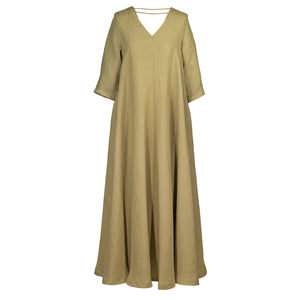 ANNA DRESS IN OLIVE GREEN LINEN