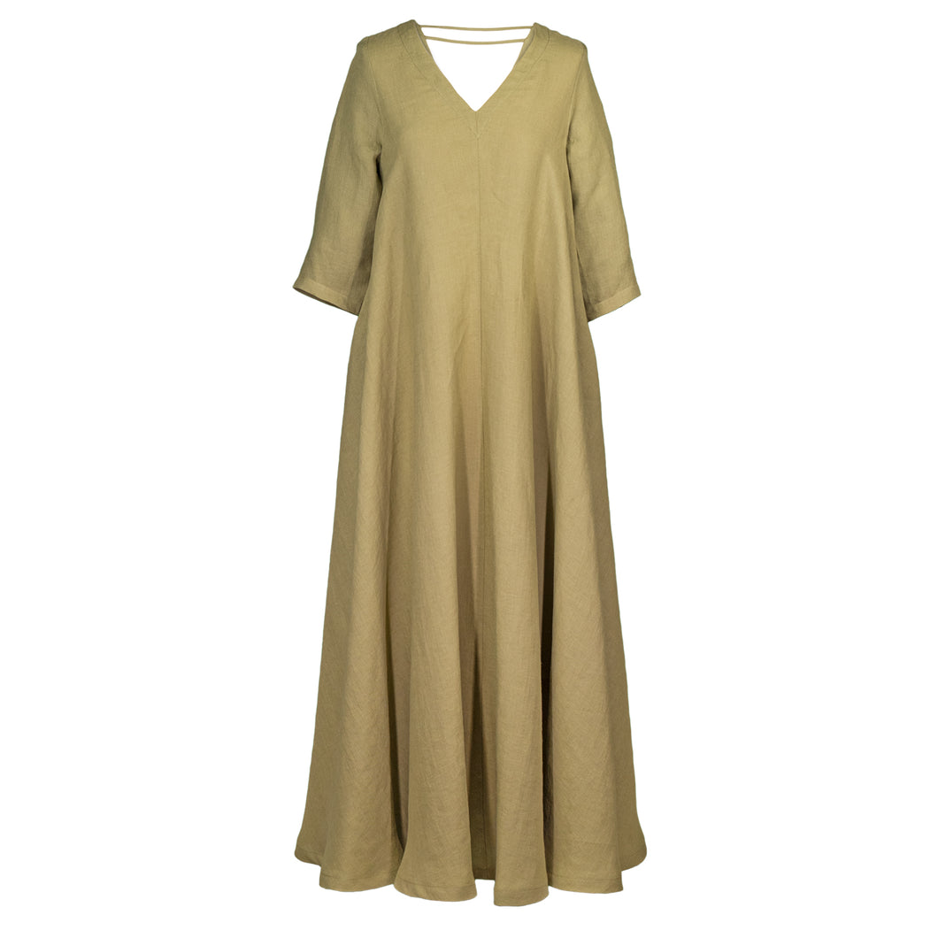 ANNA DRESS IN OLIVE GREEN LINEN