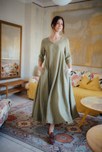 Load image into Gallery viewer, ANNA DRESS IN OLIVE GREEN LINEN