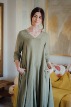 Load image into Gallery viewer, ANNA DRESS IN OLIVE GREEN LINEN