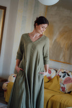Load image into Gallery viewer, ANNA DRESS IN OLIVE GREEN LINEN