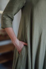 Load image into Gallery viewer, ANNA DRESS IN OLIVE GREEN LINEN