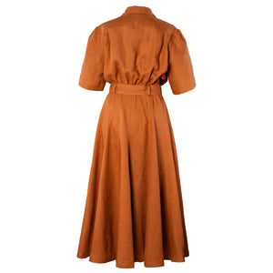 BELLA DRESS IN RUST LINEN (Pre-Order, Ships In 14 Days)