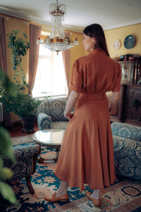 BELLA DRESS IN RUST LINEN (Pre-Order, Ships In 14 Days)