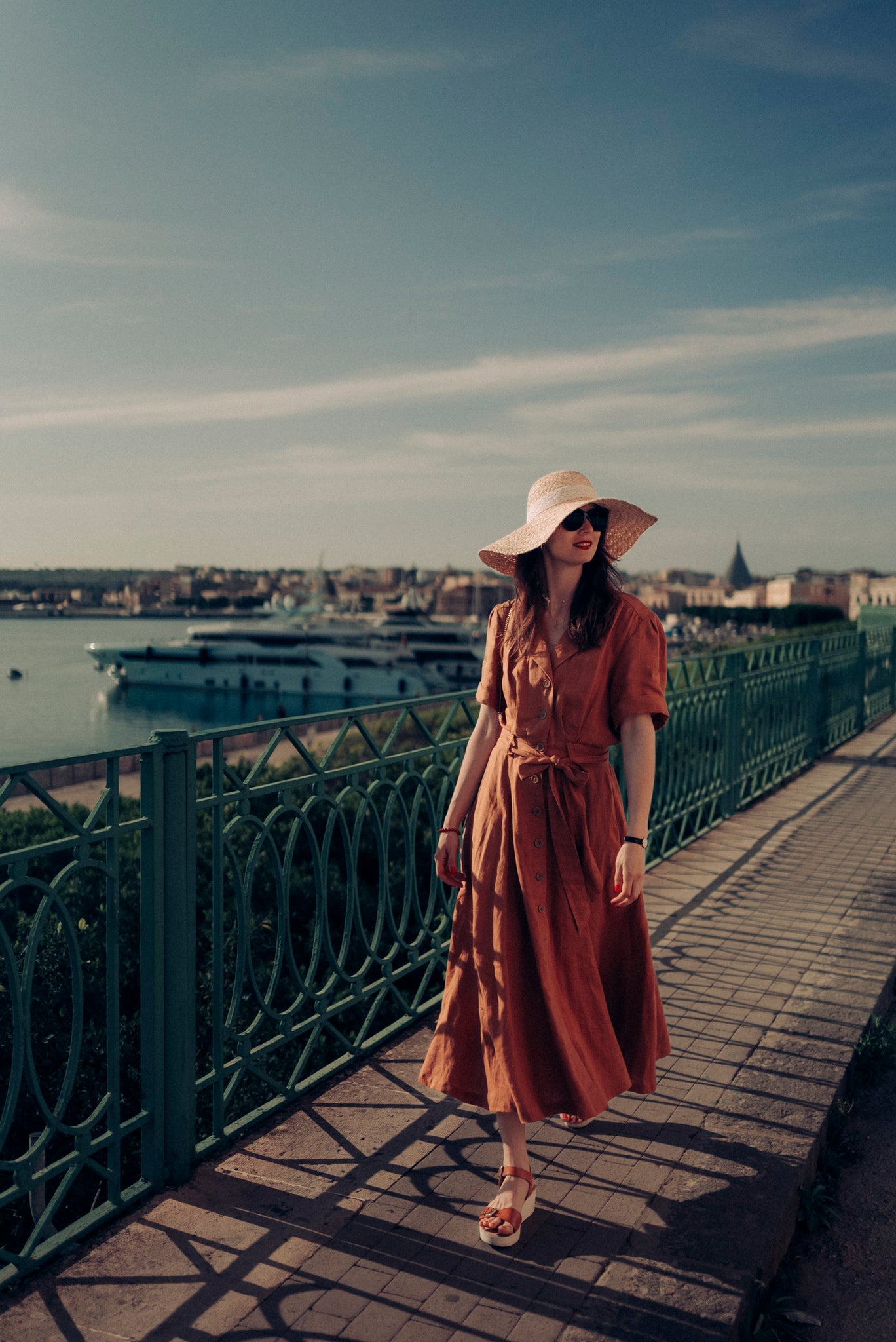 BELLA DRESS IN RUST LINEN (Pre-Order, Ships In 14 Days)  LUXE HAPSAL