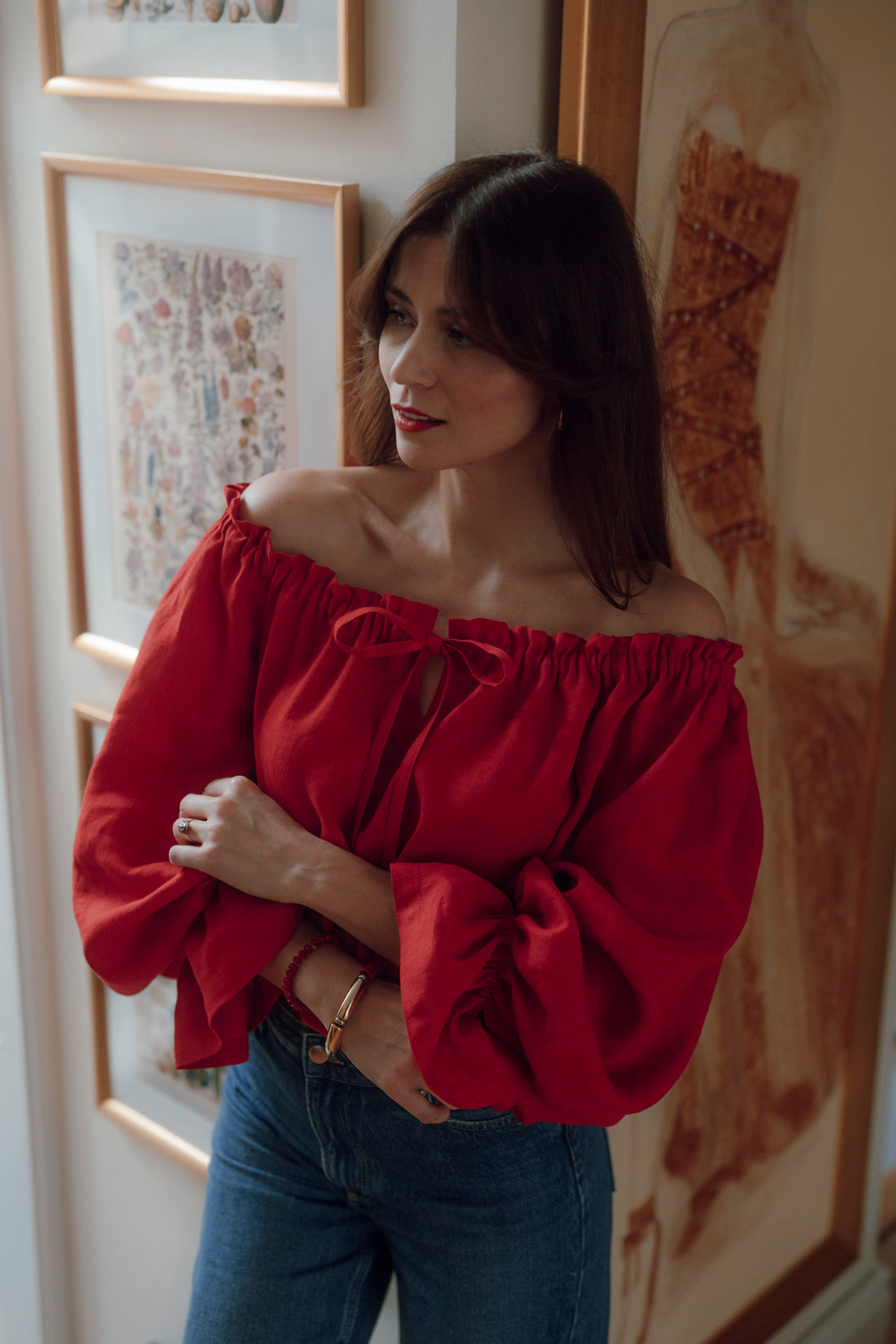 CELINE BLOUSE IN RED LINEN