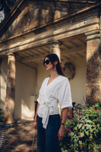 Load image into Gallery viewer, THERESA WHITE LINEN WRAP SHIRT