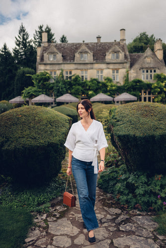 THERESA WHITE LINEN WRAP SHIRT