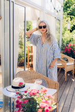 Load image into Gallery viewer, FATIMA KAFTAN DRESS IN BLUE STRIPED LINEN
