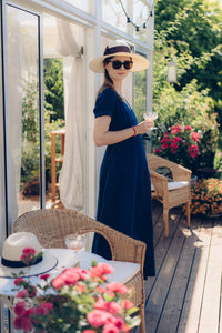 ELISE WRAP DRESS IN DARK BLUE LINEN