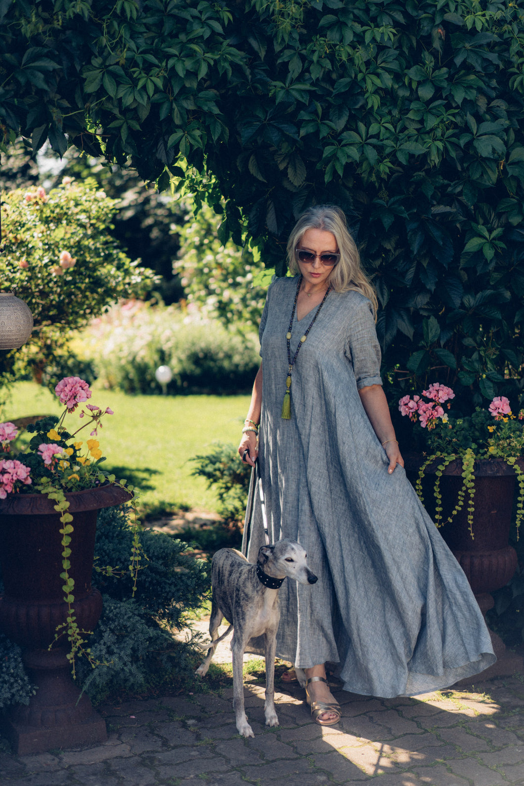 ANNA DRESS IN GREY LINEN