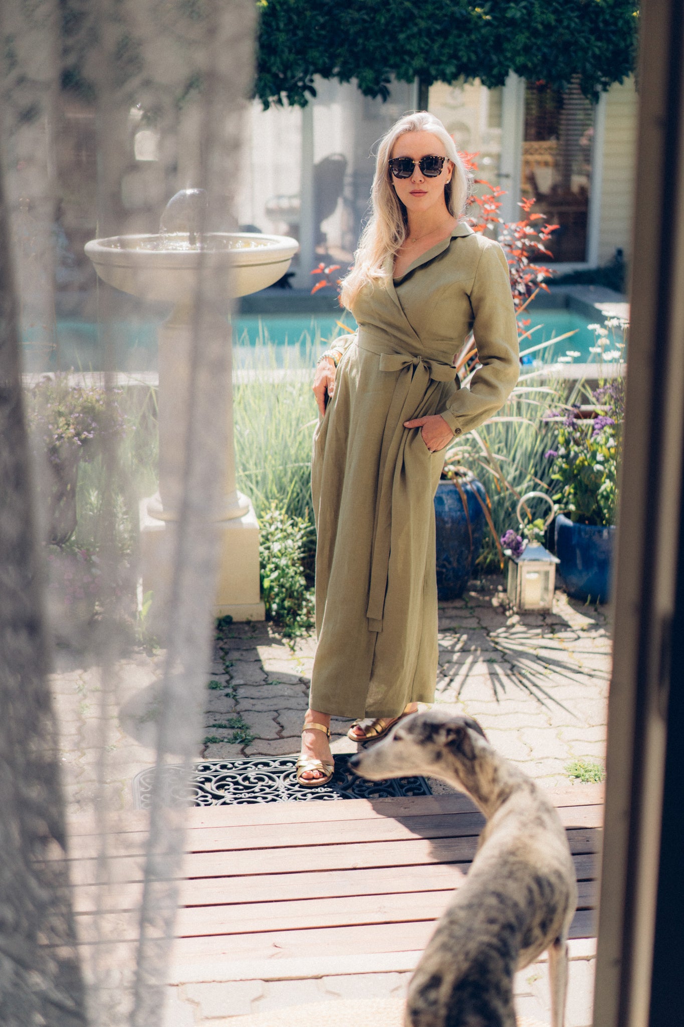 OLIVIA DRESS IN OLIVE GREEN LINEN LUXE HAPSAL OLIVIA DRESS IN OLIVE GREEN LINEN LUXE HAPSAL