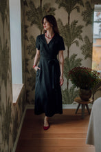Load image into Gallery viewer, ELISE WRAP DRESS IN BLACK LINEN