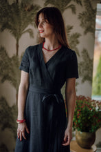 Load image into Gallery viewer, ELISE WRAP DRESS IN BLACK LINEN