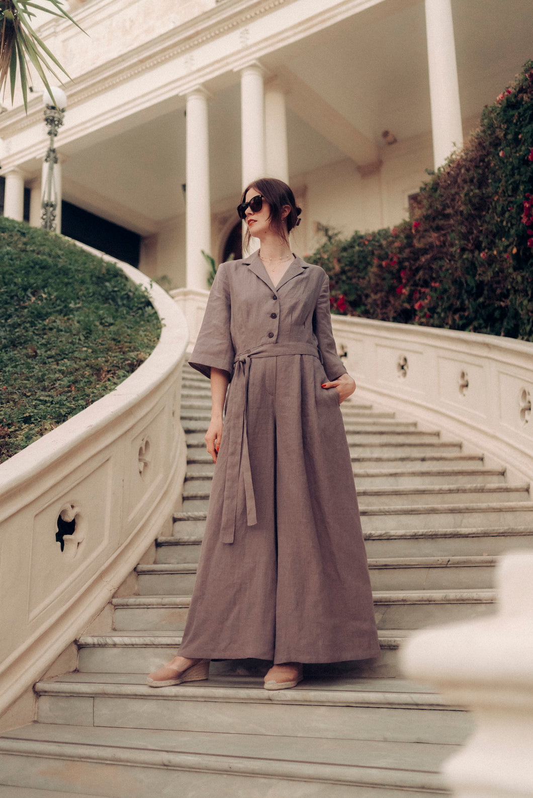GABRIELLE JUMPSUIT IN COCOA BERRY LINEN