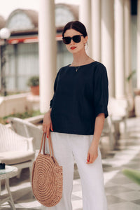GIA SHIRT IN BLACK LINEN