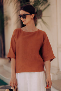 GIA SHIRT IN RUST LINEN