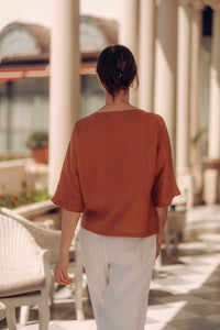 GIA SHIRT IN RUST LINEN