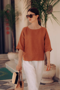 GIA SHIRT IN RUST LINEN