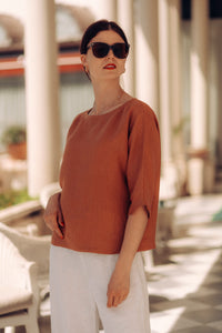 GIA SHIRT IN RUST LINEN