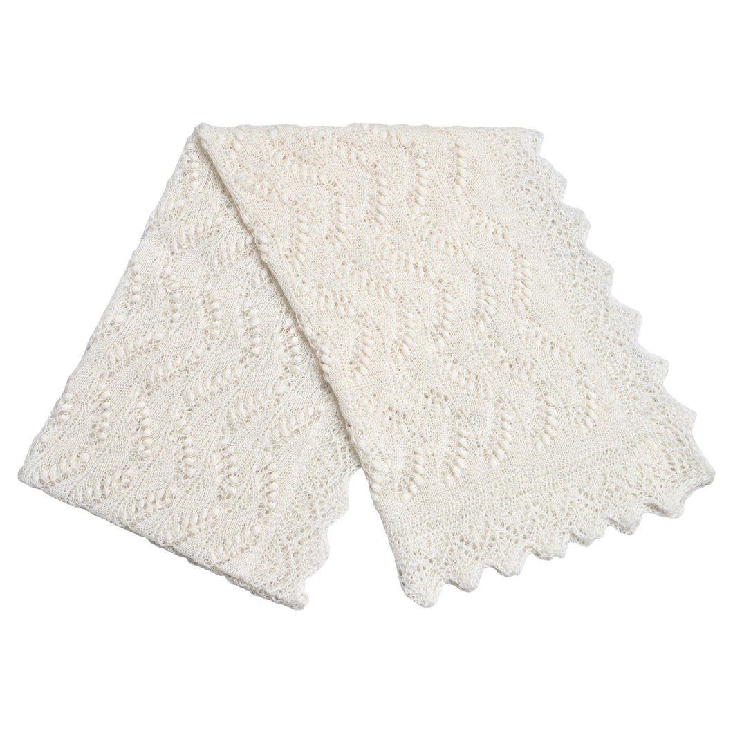 HAAPSALU SCARF WITH INVERTED LILY-OF-THE-VALLEY PATTERN IN WHITE