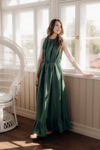 HELENA GOWN IN EMERALD GREEN LINEN