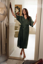 Load image into Gallery viewer, INGA WRAP DRESS IN EMERALD GREEN LINEN