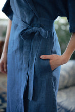 Load image into Gallery viewer, INGA WRAP DRESS IN BLUE LINEN (Pre-Order, Ships In 14 Days)