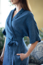 Load image into Gallery viewer, INGA WRAP DRESS IN BLUE LINEN (Pre-Order, Ships In 14 Days)