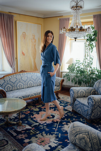 INGA WRAP DRESS IN BLUE LINEN