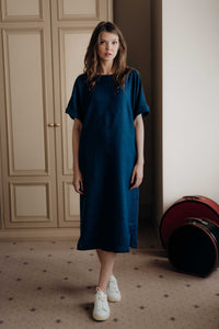 LEA DRESS IN DARK BLUE LINEN