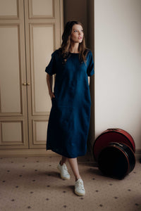 LEA DRESS IN DARK BLUE LINEN