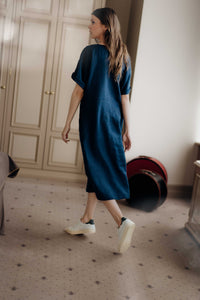 LEA DRESS IN DARK BLUE LINEN