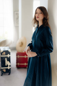 LINDA DRESS IN DARK BLUE LINEN