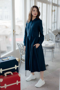 LINDA DRESS IN DARK BLUE LINEN