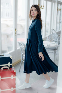 LINDA DRESS IN DARK BLUE LINEN