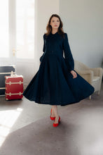 Load image into Gallery viewer, LINDA DRESS IN DARK BLUE LINEN