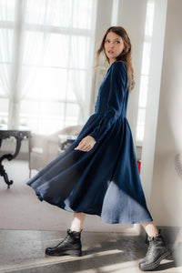 LINDA DRESS IN DARK BLUE LINEN