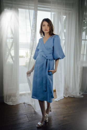 LOLA DRESS IN SKY BLUE LINEN