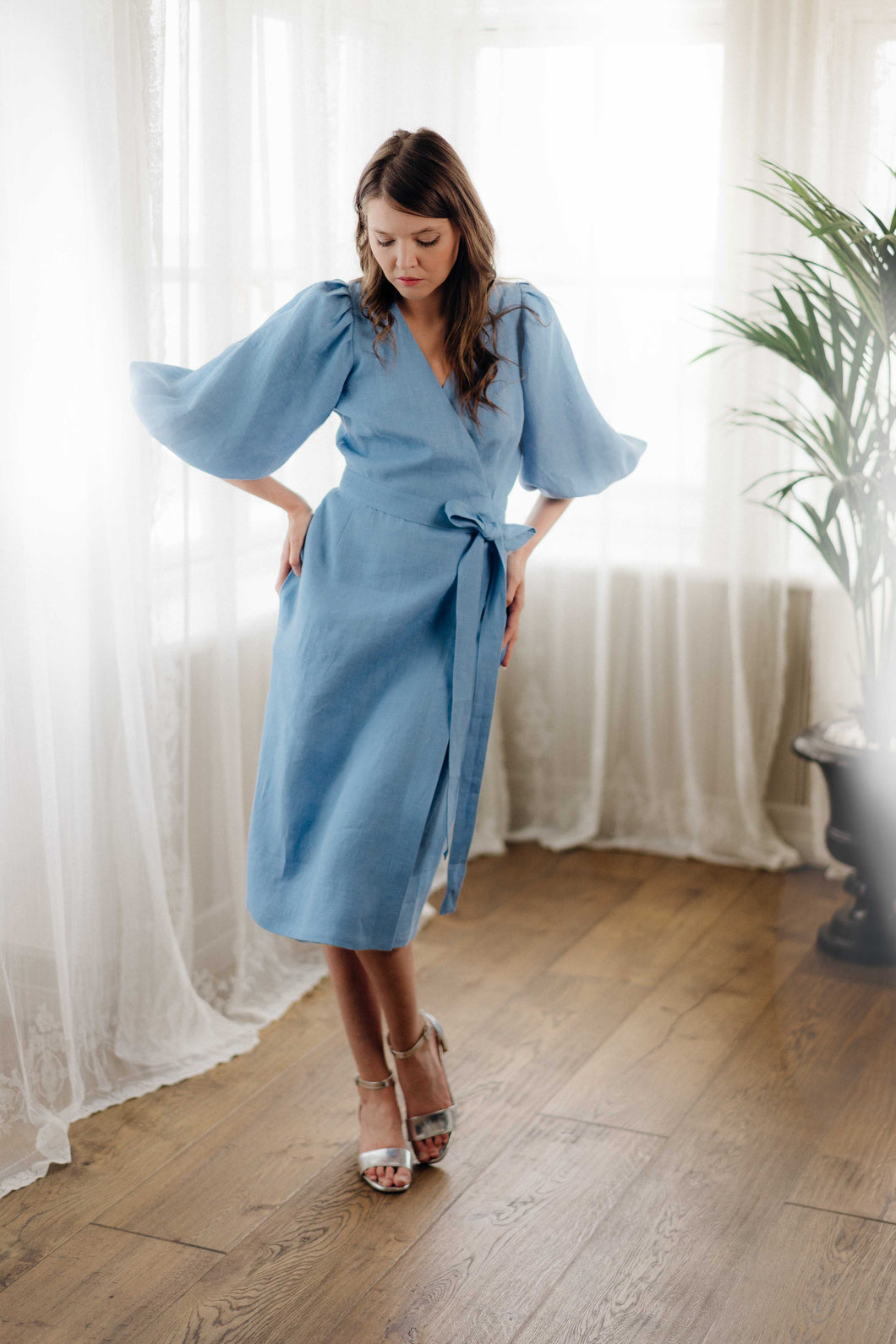LOLA DRESS IN SKY BLUE LINEN