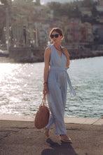 Load image into Gallery viewer, MARION JUMPSUIT IN BLUE STRIPED LINEN