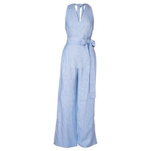 MARION JUMPSUIT IN BLUE STRIPED LINEN