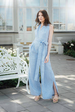 Load image into Gallery viewer, MARION JUMPSUIT IN BLUE STRIPED LINEN