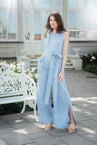 MARION JUMPSUIT IN BLUE STRIPED LINEN