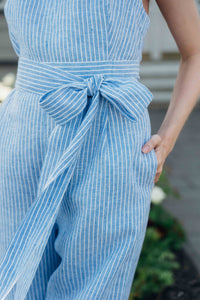 MARION JUMPSUIT IN BLUE STRIPED LINEN