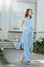 Load image into Gallery viewer, MARION JUMPSUIT IN BLUE STRIPED LINEN